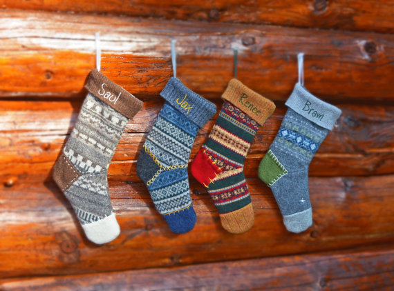 These adorable upcycled stockings made from  felted wool sweaters caught my eye!