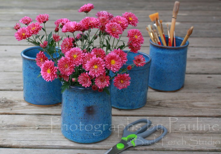 Stoneware Blue Kitchen Desk Caddies, Vase