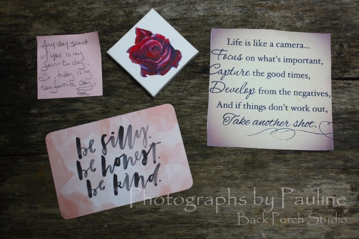 Daily reminders and inspiration posted on our refrigerator. 